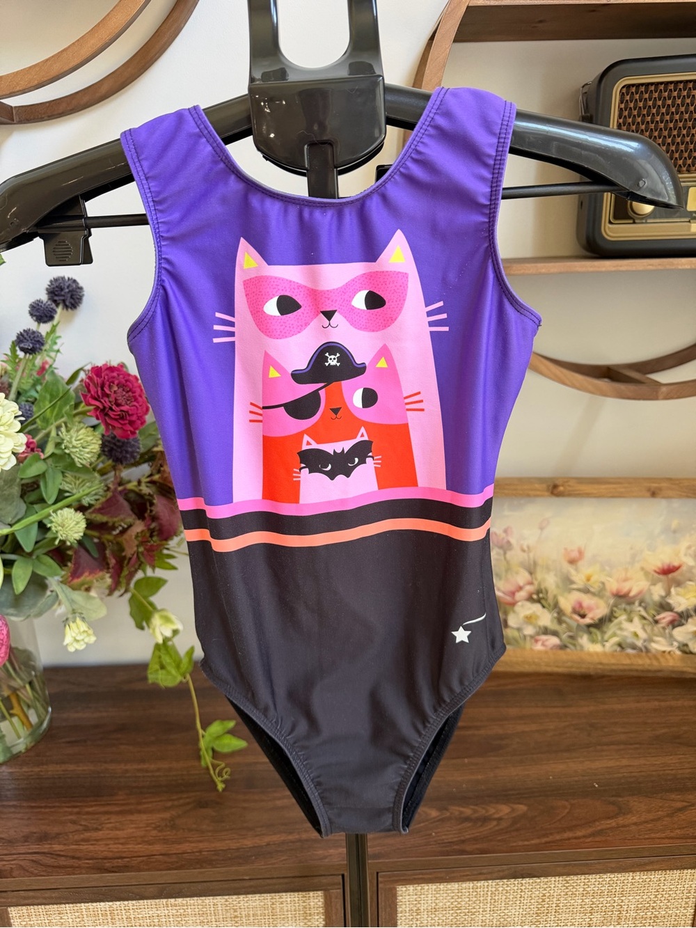 Destira Girls CXL Pirate Cat Gymnastics Leotard Purple Black